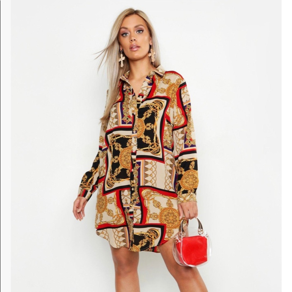 Plus Chain Printed Shirt Dress